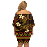 FSM Pohnpei State Off Shoulder Short Dress Tribal Pattern Gold Version LT01 - Polynesian Pride
