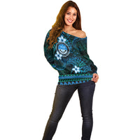 FSM Culture Day Off Shoulder Sweater Tribal Pattern Ocean Version LT01 - Polynesian Pride