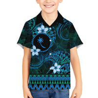 FSM Chuuk State Family Matching Off Shoulder Short Dress and Hawaiian Shirt Tribal Pattern Ocean Version LT01 Son's Shirt Blue - Polynesian Pride