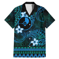 FSM Yap State Family Matching Mermaid Dress and Hawaiian Shirt Tribal Pattern Ocean Version LT01 Dad's Shirt - Short Sleeve Blue - Polynesian Pride