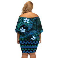 FSM Yap State Off Shoulder Short Dress Tribal Pattern Ocean Version LT01 - Polynesian Pride