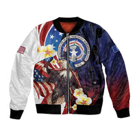 Personalized Northern Mariana Islands 4th of July Bomber Jacket Plumeria USA Eagle