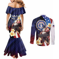 Personalized Northern Mariana Islands 4th of July Couples Matching Mermaid Dress and Long Sleeve Button Shirt Plumeria USA Eagle