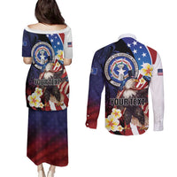Personalized Northern Mariana Islands 4th of July Couples Matching Puletasi and Long Sleeve Button Shirt Plumeria USA Eagle