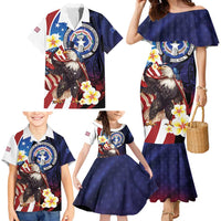 Personalized Northern Mariana Islands 4th of July Family Matching Mermaid Dress and Hawaiian Shirt Plumeria USA Eagle