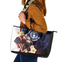 Northern Mariana Islands 4th of July Leather Tote Bag Plumeria USA Eagle LT01 Multicolor - Polynesian Pride