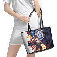 Northern Mariana Islands 4th of July Leather Tote Bag Plumeria USA Eagle LT01 - Polynesian Pride