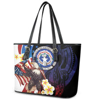 Northern Mariana Islands 4th of July Leather Tote Bag Plumeria USA Eagle LT01 - Polynesian Pride