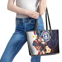 Northern Mariana Islands 4th of July Leather Tote Bag Plumeria USA Eagle LT01 - Polynesian Pride