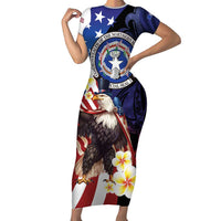 Personalized Northern Mariana Islands 4th of July Short Sleeve Bodycon Dress Plumeria USA Eagle