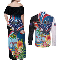 Personalized Guam Fourth of July Couples Matching Off Shoulder Maxi Dress and Long Sleeve Button Shirt Tropical Flowers