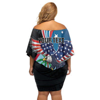 Personalized Guam Fourth of July Family Matching Off Shoulder Short Dress and Hawaiian Shirt Tropical Flowers