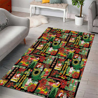 Hawaiian Santa Christmas Pattern Area Rug Black Version LT01 - Polynesian Pride