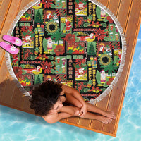 Hawaiian Santa Christmas Pattern Beach Blanket Black Version - Polynesian Pride