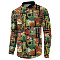 Hawaiian Santa Christmas Pattern Button Sweatshirt Black Version - Polynesian Pride