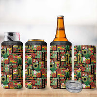 Hawaiian Santa Christmas Pattern 4 in 1 Can Cooler Tumbler Black Version - Polynesian Pride