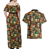 Hawaiian Santa Christmas Pattern Couples Matching Off Shoulder Maxi Dress and Hawaiian Shirt Black Version - Polynesian Pride