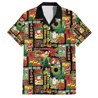 Hawaiian Santa Christmas Pattern Family Matching Long Sleeve Bodycon Dress and Hawaiian Shirt Black Version - Polynesian Pride