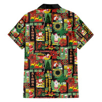 Hawaiian Santa Christmas Pattern Family Matching Off Shoulder Short Dress and Hawaiian Shirt Black Version - Polynesian Pride