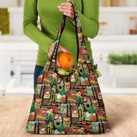 Hawaiian Santa Christmas Pattern Grocery Bag Black Version LT01 - Polynesian Pride