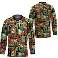 Hawaiian Santa Christmas Pattern Hockey Jersey Black Version LT01 - Polynesian Pride