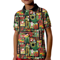 Hawaiian Santa Christmas Pattern Kid Polo Shirt Black Version - Polynesian Pride
