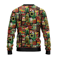 Hawaiian Santa Christmas Pattern Ugly Christmas Sweater Black Version - Polynesian Pride