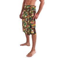 Hawaiian Santa Christmas Pattern Lavalava Black Version - Polynesian Pride
