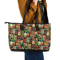 Hawaiian Santa Christmas Pattern Leather Tote Bag Black Version LT01 - Polynesian Pride