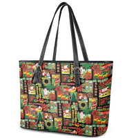 Hawaiian Santa Christmas Pattern Leather Tote Bag Black Version LT01 - Polynesian Pride