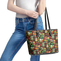 Hawaiian Santa Christmas Pattern Leather Tote Bag Black Version LT01 - Polynesian Pride