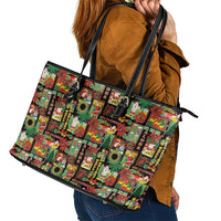 Hawaiian Santa Christmas Pattern Leather Tote Bag Black Version LT01 - Polynesian Pride