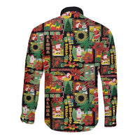 Hawaiian Santa Christmas Pattern Long Sleeve Button Shirt Black Version - Polynesian Pride