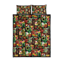 Hawaiian Santa Christmas Pattern Quilt Bed Set Black Version - Polynesian Pride