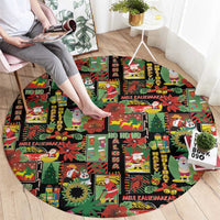 Hawaiian Santa Christmas Pattern Round Carpet Black Version - Polynesian Pride