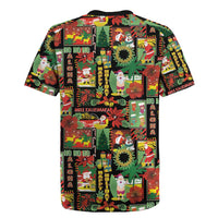 Hawaiian Santa Christmas Pattern Rugby Jersey Black Version - Polynesian Pride