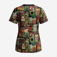 Hawaiian Santa Christmas Pattern Scrub Top Black Version - Polynesian Pride