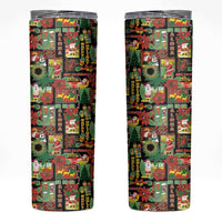 Hawaiian Santa Christmas Pattern Skinny Tumbler Black Version - Polynesian Pride