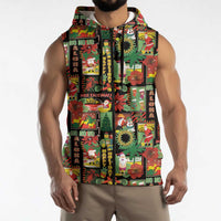 Hawaiian Santa Christmas Pattern Sleeveless Zip Hoodie Black Version LT01 - Polynesian Pride
