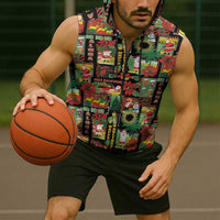 Hawaiian Santa Christmas Pattern Sleeveless Zip Hoodie Black Version LT01 - Polynesian Pride