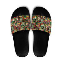 Hawaiian Santa Christmas Pattern Slide Sandals Black Version LT01 Red - Polynesian Pride