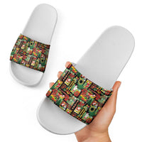 Hawaiian Santa Christmas Pattern Slide Sandals Black Version LT01 - Polynesian Pride