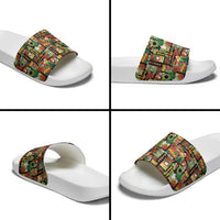 Hawaiian Santa Christmas Pattern Slide Sandals Black Version LT01 - Polynesian Pride