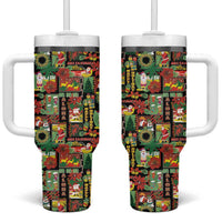Hawaiian Santa Christmas Pattern Tumbler With Handle Black Version - Polynesian Pride