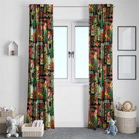 Hawaiian Santa Christmas Pattern Window Curtain Black Version - Polynesian Pride