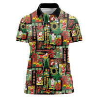 Hawaiian Santa Christmas Pattern Women Polo Shirt Black Version - Polynesian Pride