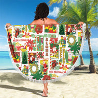 Hawaiian Santa Christmas Pattern Beach Blanket White Version - Polynesian Pride