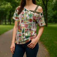 Hawaiian Santa Christmas Pattern Cross Shoulder Shirt White Version - Polynesian Pride