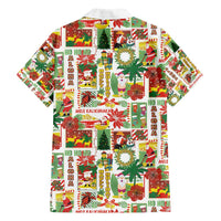 Hawaiian Santa Christmas Pattern Family Matching Off Shoulder Short Dress and Hawaiian Shirt White Version - Polynesian Pride