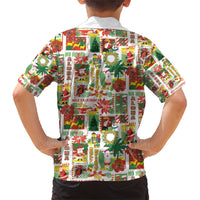 Hawaiian Santa Christmas Pattern Family Matching Short Sleeve Bodycon Dress and Hawaiian Shirt White Version - Polynesian Pride